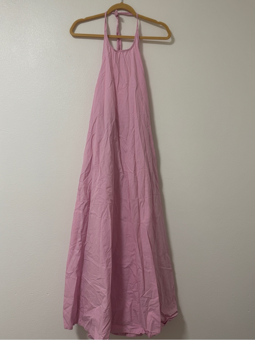 Free People Pink Cotton Halter Backless Maxi Dress with Pockets in Size Small